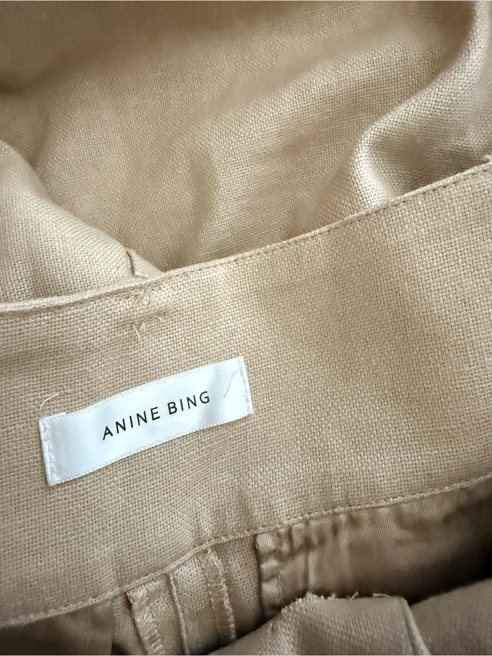 Anine Bing Linen Blend Beige High-Waist Paperbag Trousers - Size 36